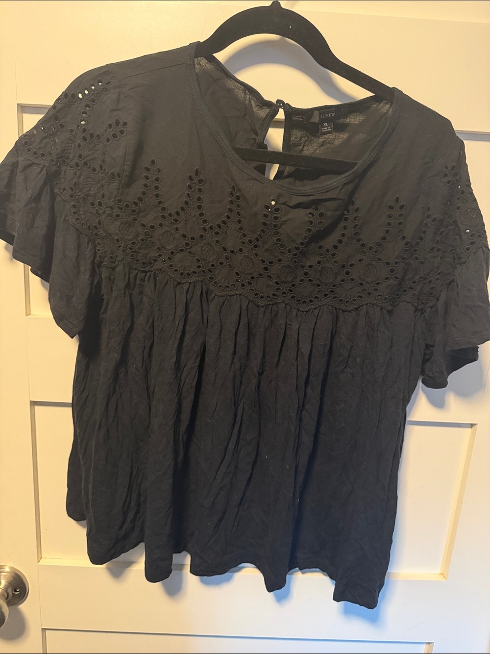 J. Crew Black Eyelet Babydoll Top